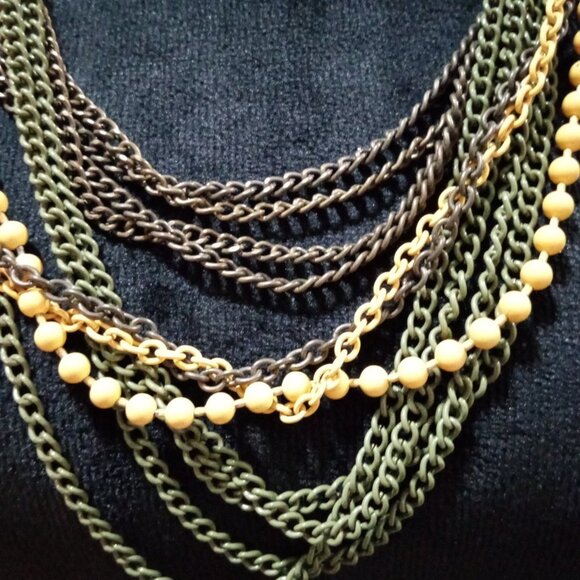Women's Vintage Monet Multi Strand Yellow & Gold Chain Necklace With Lobster Cla - Picture 3 of 6